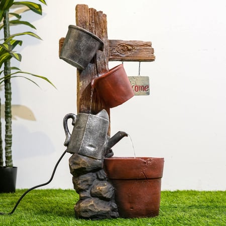 نافورة مياه علي شكل لوح خشبي مثبت عليها اباريق مقاس 77x36 سم