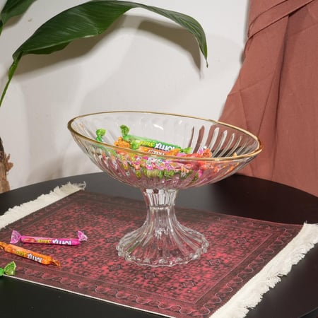صحن تقديم الحلوي زجاج مضلع بقاعدة مقاس 15x30x16 سم - عيد الفطر 2025