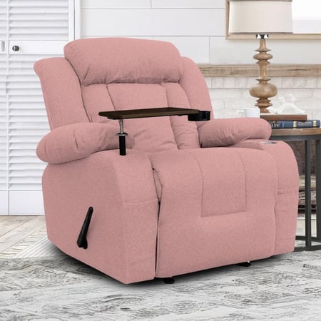 كرسي استرخاء هزاز ودوار مع طاولة لاب توب لون زهري غامق مقاس 89x73x110 سم