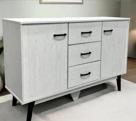 خزانة خشب ب 3 أدراج لون أبيض مقاس 120×38×80 سم