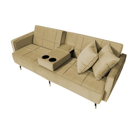 أريكة سرير مع حامل أكواب منجد بالمخمل لون سكري غامق مقاس 180x73x88 سم