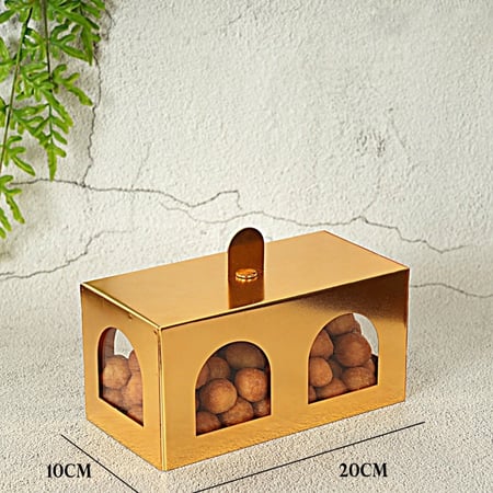 علبة لتقديم الحلوى باللون الذهبي مقاس 20x10 سم