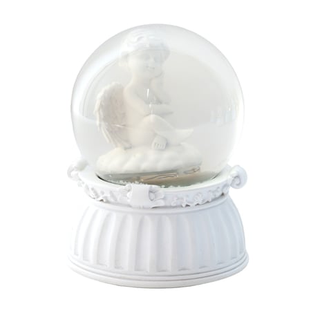 بلورة ثلجية مع موسيقة و اضاءة بتصميم ملاك نائم لون ابيض