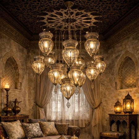 نجفة نحاس ستايل أندلسي 13 لمبة