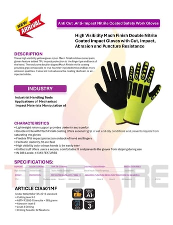 Anti Cut, Anti-Impact Nitrile Coated Safety Work Gloves