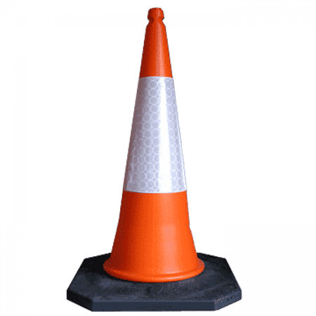 قمع مروري مع قاعدة ربر اسود ارتفاع 75.00 سم