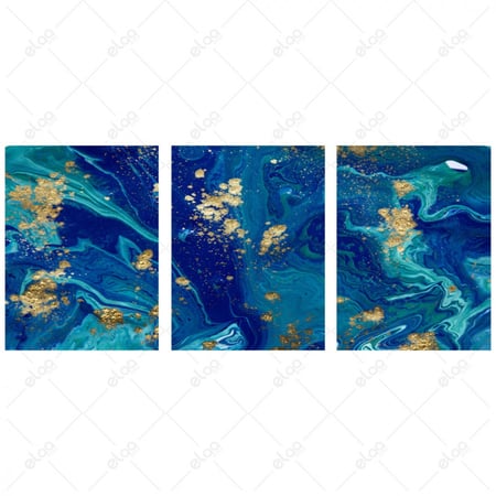 لوحات فن تجريدي ذهبي - أزرق - محيطي