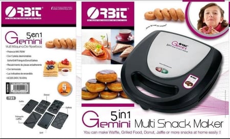 ماكينة صنع الوجبات الخفيفة والسندويشات 5 في 1 من أوربت مع 5 أطباق قابلة للفصل