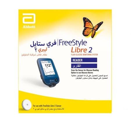 جهاز فحص السكر قارئ فري ستايل ليبرا 2 Abbott بدون وخز ومراقبة مستمرة