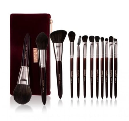 طقم فرش مكياج من IMAGIC (إيماجيك) مرن 12 قطعة مع حقيبة فانيلا