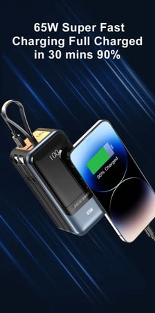 باور بانك جيبل 20000mAh بقوة 65 واط شحن فائق السرعة تدعم شحن اللابتوب والجوال والتابلت بتصميم ذكي وكابلات مدمجة