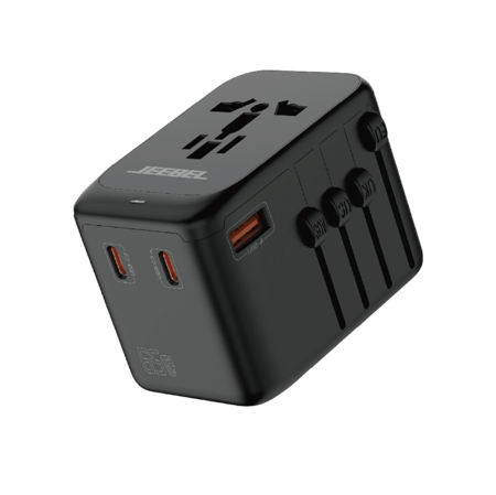 شاحن جداري جيبل عالمي – 3 منافذ شحن (2× Type-C + USB) بقوة 65 واط بتقنية PD – موديل JE-B308