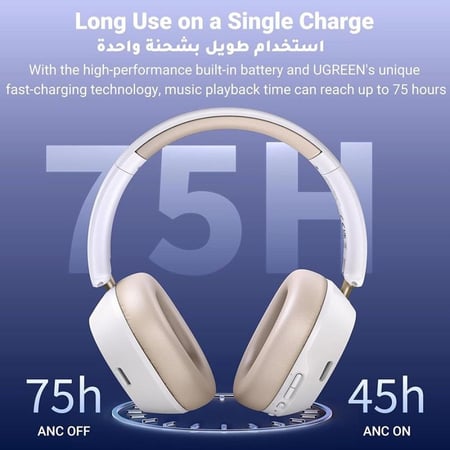 يوجرين سماعات رأس لاسلكية Hitune Max5C بخاصية الغاء الضوضاء النشط - سماوي