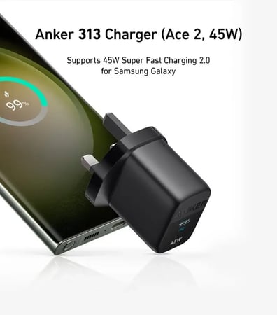 شاحن جداري انكر 313 منفذ تايب سي بقوة 45 واط - اسود