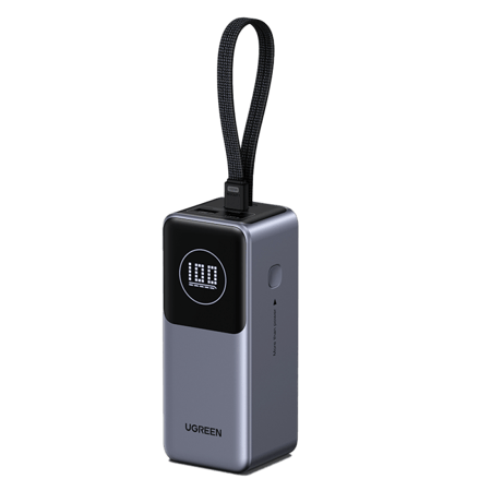 شاحن متنقل يوجرين Nexode بسلك مدمج وبمنفذ USB-C ومنفذ USB بسعة 20000 مللي أمبير وبقوة 130 واط - رمادي
