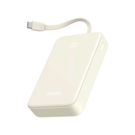 شاحن متنقل يوجرين بمنفذ USB-C ومنفذ USB مع سلك Type-C مدمج بقوة 22.5 واط وبسعة 20000 مللي أمبير - بيج