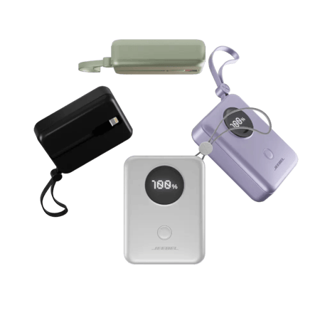 Jeebel باور بانك 10000mAh بشاشة رقمية – PD سريع 22.5W مع كابلات Lightning وType-C مدمجة – 4 ألوان