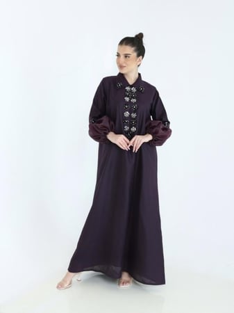 جلابية لينن ليلكي أنيقة للنساء مثالية لجميع المناسبات والاحتفالات