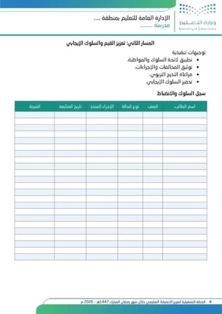 الخطة التشغيلية لتعزيز الانضباط التعليمي خلال شهر رمضان (1447هـ – 2026م)