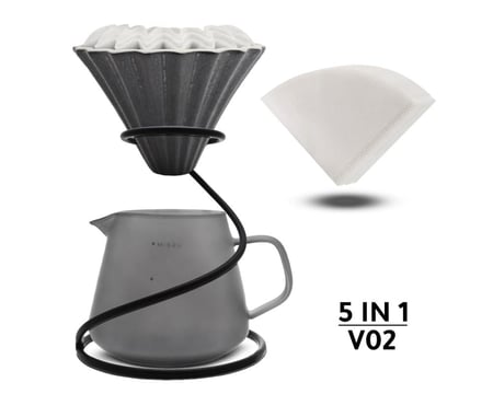 مجموعة V60 مع حامل معدني وفلتر متعرج 185 مم بكج 5 في 1