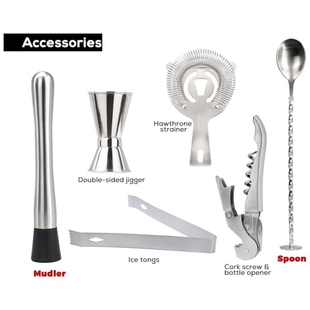 طقم شيكر بقاعدة خشبية فضي