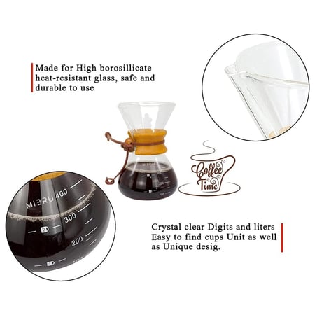 صانعة القهوة المقطرة بطريقة كيمكس سعة 400 مل مع فلتر من الستانلس ستيل