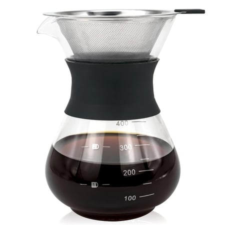 وعاء زجاجي مع فلتر ستانلس ستيل ومقبض مقاوم للحرارة 400 مل