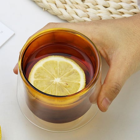 كوب زجاج بجدار مزدوج سعة 175 مل لون اصفر