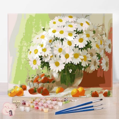 لوحة تلوين بالأرقام بتصميم آنية زهور الأقحوان