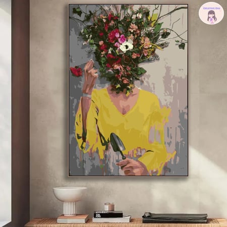 لوحة تلوين بالأرقام بتصميم المرأه المُزهره