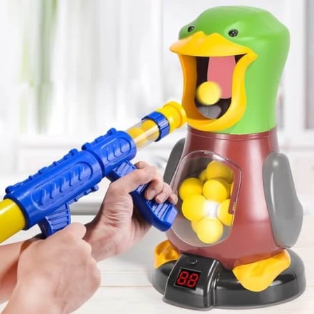 لعبة تحدي قذف الكرة مع مسدسين في فم البط  الالكترونية