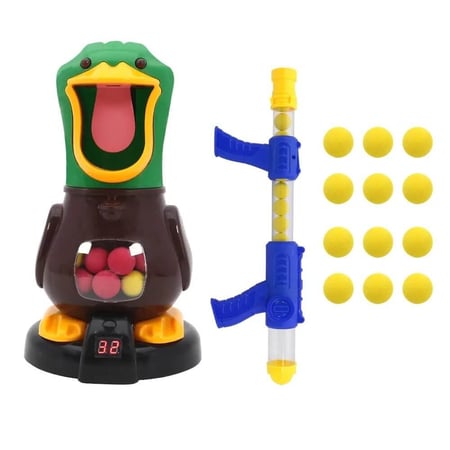 لعبة تحدي قذف الكرة مع مسدسين في فم البط  الالكترونية