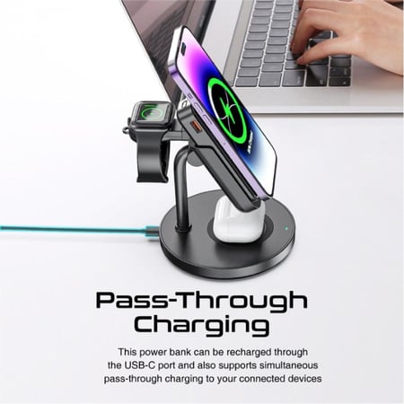 قاعدة شحن 4 في 1 مع بطارية متنقلة قوية، تتوافق مع تقنية ماج سيف للشحن اللاسلكي وتأتي بسعة 10000 مللي أمبير- Promate RoverPack