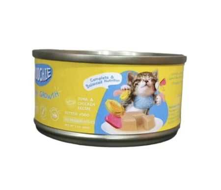 موتشي معلب طعام رطب بنكهة الدجاج والتونة في المرق للقطط الصغيرة 85غ