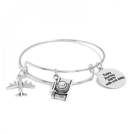 سوار معدني بزينة طائره و كاميرا لون فضي