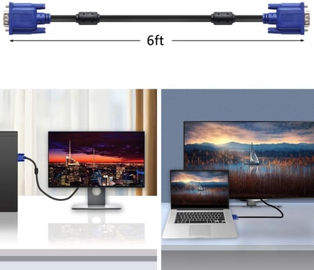 كيبل شاشة في جي ايه الى في جي ايه نوع اتش دي 15 ذكر الى ذكر متوافق مع التلفزيون والكمبيوتر وجهاز العرض (6 اقدام)، من باسو