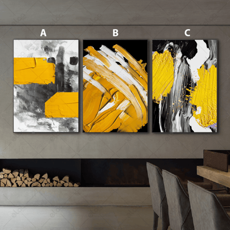 لوحات فن تجريدي متعددة اللوان أصفر و أسود و أبيض