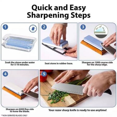 حجر جلخ وسن السكاكين8000/3000، مع قاعدة من خشب البامبو ومحدد الزاوية