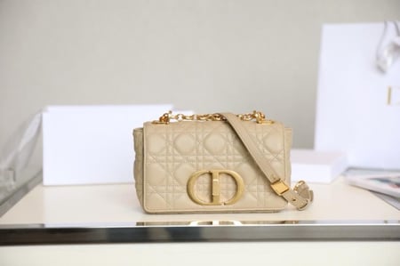 SMALL DIOR CARO BAG Beige Supple Cannage Calfskin