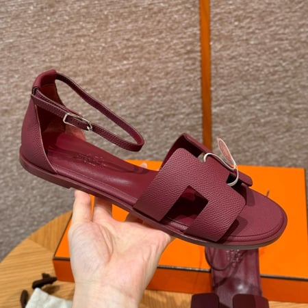 Hermes Santorini Maroon Epsom Sandals