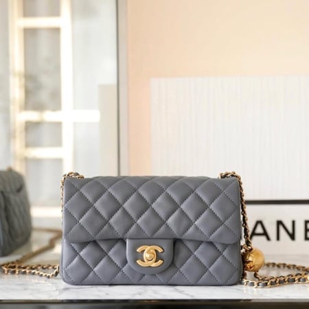 Chanel CF gray mini square lambskin 20cm