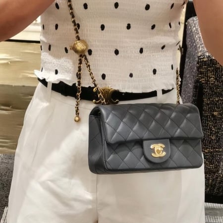 Chanel CF gray mini square lambskin 20cm