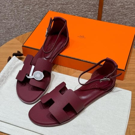Hermes Santorini Maroon Epsom Sandals