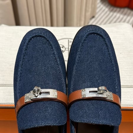 Hermès Denim Canvas Calfskin Womens Destin Loafer