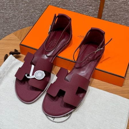 Hermes Santorini Maroon Epsom Sandals