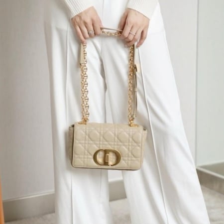 SMALL DIOR CARO BAG Beige Supple Cannage Calfskin