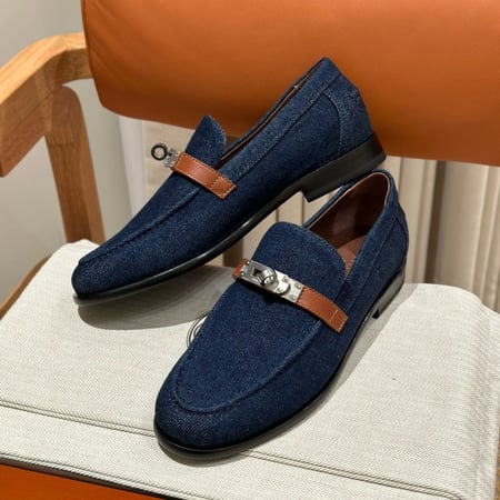 Hermès Denim Canvas Calfskin Womens Destin Loafer