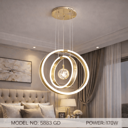 نجف ليد حلقات دائرية متداخلة مودرن ذهبي م/5883 GD ماركة بفكو