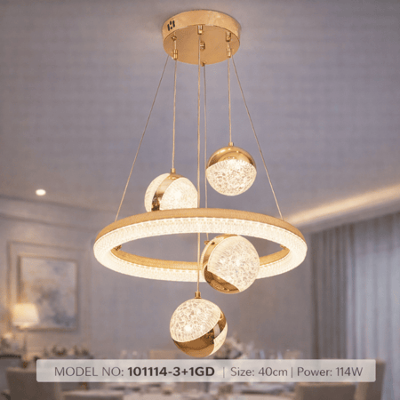 نجف ليد دائري مع كرات زجاجية مودرن ذهبي م/101114-3+1GD ماركة بفكو
