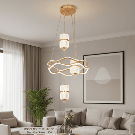 نجف ليد مودرن بتعليقات اسطوانية ذهبية م/101191-3+1GD ماركة بفكو